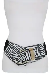 Women Black White Zebra Animal Print Elastic Comfortable Belt Hook Buckle Fit XL