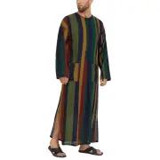 INCERUN Mens Striped Button Long Sleeve Long Shirt Cotton Linen Baggy Full Length Robe Casual Daily Retro Colorful Strip