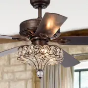 Pilette 5-Blade Antique Speckled Bronze Lighted Ceiling Fan Crystal Shade Remote