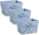 Farmhouse Chicken Wire Storage Baskets with Liner, Small, Antique Denim, 9X7X6,