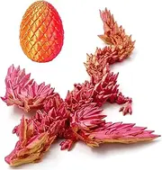 Hannahcos 3D Printed Dragon with Wings, 3D Printed Dragon Eggs with Dragon Inside, Dragon Fidget Toy, Articulated Crystal Dragon in Egg, Home Office Decor(Red)