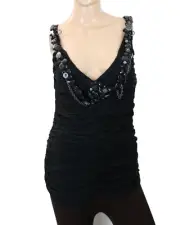 Roberta Scarpa Italy Women's Black Jersey Ruched Embellished Top Size 12