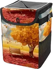 Car Trash Can with Lid and Storage Pockets Leak-Proof Organizer,Multipurpose Trash Bin for Car,Golden Money Tree Pattern
