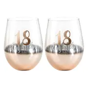 2PK Eighteen 18 Rose Gold Ombre Stemless Alcohol Wine Glass 600ml Drinking Cup