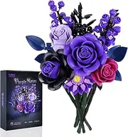 Purple Flower Bouquet Building Set, Botanical Rose Collection Block Kit Compatible with Lego, for Adults and Women, Artificial Flowers, Gothic Valentine's Day Decoration (736