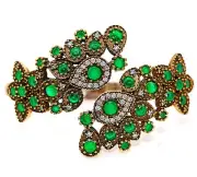 Ottoman Empire Style 6CT Treated Emerald 925 Sterling Silver Bracelet PT1
