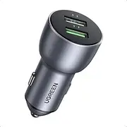 UGREEN 36W Dual USB Car Charger Fast Charging, QC3.0 18W Cigarette Lighter Adapter, Aluminum Alloy, Space Grey, Compatible with iPhone 16/15/14/13/12, Galaxy S25/S24, Pixel, iPad
