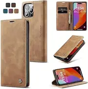 ELEPIK for iPhone 14 Pro Max Case with Card Holder, Kickstand [2 Card Holder + 1 Cash Slot] [for Women & Men] [Durable PU Leather] Magnetic Wallet Phone Cover for iPhone 14 Pro Max, Elegant Brown