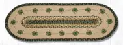 Braided Jute Hand Stenciled Oval Table Runner. Earth Rugs. SHAMROCK. 13" X 36"