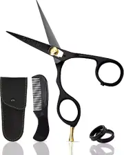 5.5” Japanese Steel Mustache & Beard Scissors for Men with Comb & Carrying Pouch