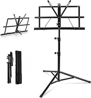 H HOME-MART 60-140 cm Music Stand Adjustable Foldable Sheet Tripod Holder with Carrying Bag for Stage Instrumental Performence