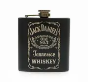 Stainless Steel 6 Oz Black JD Alcohol Hip Flask with Funnel, Set of 3 pieces