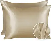 ShopBedding Satin Pillowcase for Hair and Skin, Silk Pillowcase, Luxury Satin Pillowcases Standard Set of 2, with Zipper Closure, Satin Pillow Case Cover, Silk Pillow Cases for Hair & Skin, Champagne