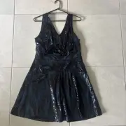 Cue Sequin Sparkle Dress Blue Black Size 14