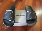 Balenciega Logo Pool Slides Mens Size 7 Black/Silver