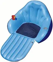 Blue Inflatable Convertible Pool Float Chair with Footrest Adult Sized Swimming Lounge Summer Backyard Relaxation Leisure LWX
