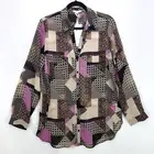 Anthropologie Pleione Button Up Top Sheer Chiffon Shirt Long Sleeve Large