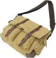 [VALICLUD] Canvas Leather Briefcase Shoulder Bag Retro Designed Crossbody Business Bag for Men and Women Khaki Color with Front Pocket for Essentials Stylish and Functional Design