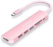 LENTION 7 in 1 USB C Hub with 100W Charging, 4K HDMI, Dual Card Reader, USB 3.0 & 2.0 Compatible iPhone 15 Series, MacBook Pro, New Mac Air/Surface, Chromebook, More(CB-CE18, Rose Gold)