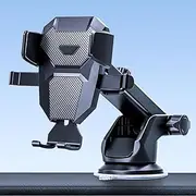 Car Phone Holder Mount, Dashboard Windscreen Suction Cup, Adjustable Arm with One-Touch Design, Black