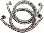 Double Elbow Stainless Steel Washing Machine Hoses with Dual 90 Degree Connectors - 4 Ft (2 Pack) by Kelaro