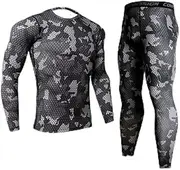 [RICHOLV] Winter Men's Thermal Underwear Rashgard Long Sleeve Fitness Tights Sportswear Compression Elastic Track and Field Clothing Lavender S