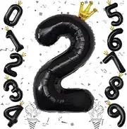 Big 40" Number Foil Balloon Black 2 with Crown Birthday Anniversary Graduation New Year Party Decoration