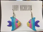 Vintage 80s NOS Libby Nicholson statement rainbow Fish Earrings