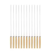 12pcs Kebob Skewers 35cmx3.5mmx1mm Stainless Steel Wood Handle Flat Sticks