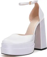 [VETASTE] Womens Platform Chunky High Block Heels Ankle Strap Party Wedding Dress Pumps Shoes