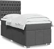 vidaxl Box Spring Bed - Dark Grey King Single with Pocket Spring Mattress, Adjustable Headboard, LED Lighting & Mattress Topper