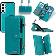 Compatible with Samsung Galaxy S24 5G Wallet Case Crossbody Shoulder Strap Stand Leather Card Holder Multi-Function 2in 1 Detachable Magnetic Cell Phone Cover for S 24 24S GS24 G5 Green