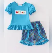 Girl's Back To School ABC Shorts Set NWT New Boutique Size 8
