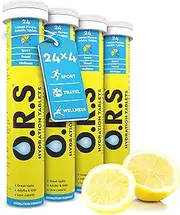 O.R.S Hydration Tablets with Electrolytes, Vegan, Gluten and Lactose Free Formula – Soluble Sports Hydration Tablets with Natural Lemon Flavour, 96 Tablets (Pack of 4 x 24)