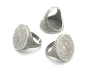 Hammered brushed Signet Adjustable Ring Blank - Antique Silver Plated brass 4409