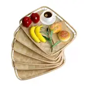 PEMAR Set of 4 Bamboo Wicker Serving Trays for Foods & Drinks, Rectangular Br...