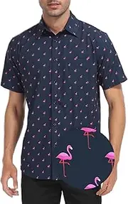 [HDE] Mens Casual Button Down Shirt S-5XL Big Short Sleeve Floral Hawaiian Print