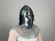 Nurnberg Bascinet Hounskell Helmet, Medieval Barbuta chainmail steel Helmet
