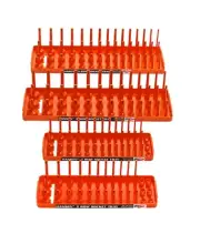 Hansen 4pc Socket Holder Tray Organizer Set 3 Row 1/4" 3/8" Deep Shallow Orange
