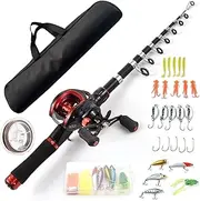 Fishing Rod and Reel Combo - 2.1m Telescopic Fishing Rod Set with Left/Right Hand Baitcasting Reel - Portable Fishing Pole with Tackle Box & Storage Bag for Beginners & Advanced Anglers