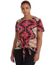 Ralph Lauren Red Beige Tie Front Top Plus Size 3X - Women's Shirts