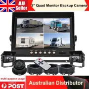 9" Quad Split screen Monitor 3x Dome Square 4 PIN Reversing Camera For Truck Bus