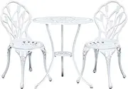 Gardeon 3Pc Outdoor Setting Bistro Set Chairs Table Cast Aluminum Tulip White