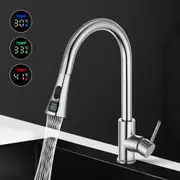 ACA Pull Out Kitchen Mixer Tap Swivel Digital Display Spout Faucet 2 Patterns Chrome