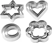 12 PCS Stainless Steel Cookie Cutter Mold, Multi-Shape Biscuit Cutters, Heart Star Round Flower Shape for Kitchen and Baking