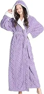 [BURLOE] Women's Flannel Sleepwear Robe Soft Hooded Nightgown Nightwear Thick Flannel Dressing Gown Fluffy Shawl Collar Long Bathrobe Belted Full Length Pyjamas with Pockets (purple,X-Large)