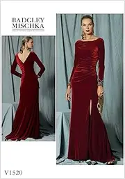 Vogue 1520 Misses' Sewing Pattern Side-Gathered, Long Sleeve Dress with Beaded Trim, Size 14-16-18-20-22