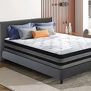 STARRY EUCALYPT Double Mattress 36cm Individual Pocket Spring Memory Foam, Euro Top Natural Latex Mattress with High Density Foam Layer, 7-Zone Medium Firm Mattress in a Box, Topper Mattress Pad