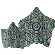 Powerful Blue Black Orange Mandala Towel with Hood