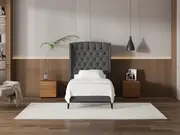 My Style Winged Headboard & Slimline Base - King Single / Gunmetal / Slimline Base
